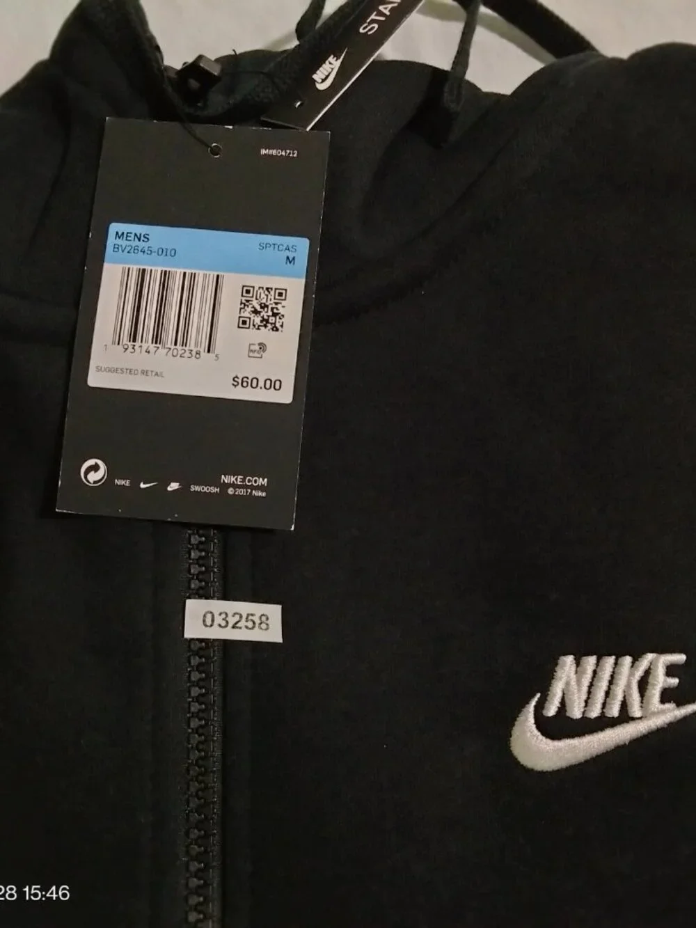 Nike Sportswear Club Fleece Full Zip Hoodie Jacket Black White BV2645-010 Mens M